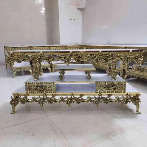 میز تلوزیون طرح گل s آبکاری برنج رنگ ثابت کد honar704 - 2