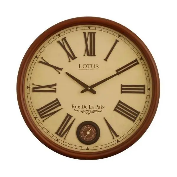 ساعت دیواری چوبی لوتوس کد W-254 BREMOND سایز50 CM رنگ ترکیبی قهوه ای و زمینه نخودی - 2