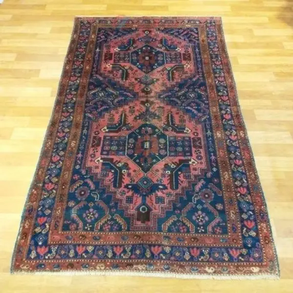 فرش دستباف آنتیک روس طرح ۲ ترنج سایز قالیچه رنگ زمینه سرمه ای رنگ حاشیه سرمه ای کد ۳۹۵۷۵ - 3