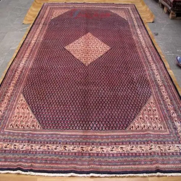 فرش دستباف ساروق میر طرح بته ترنج سایز قالی رنگ زمینه سرمه ای رنگ حاشیه کرم کد ۳۹۲۶۵ - 3