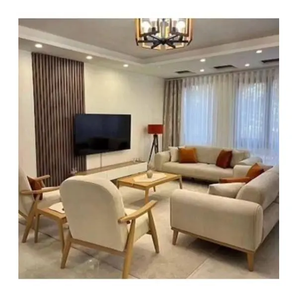 مبل راحتی کاپر هفت نفره یکی ازتکی ها پارچه ای ودیگری دسته دارچوبی پولکا ارسال باربری وپس کرایه - 3