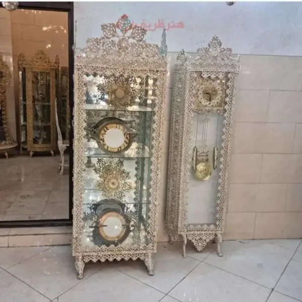 بوفه و ساعت آلیاژ طرح نیلوفر رنگ استخونی ثابت با کیفیت درجه یک - 3