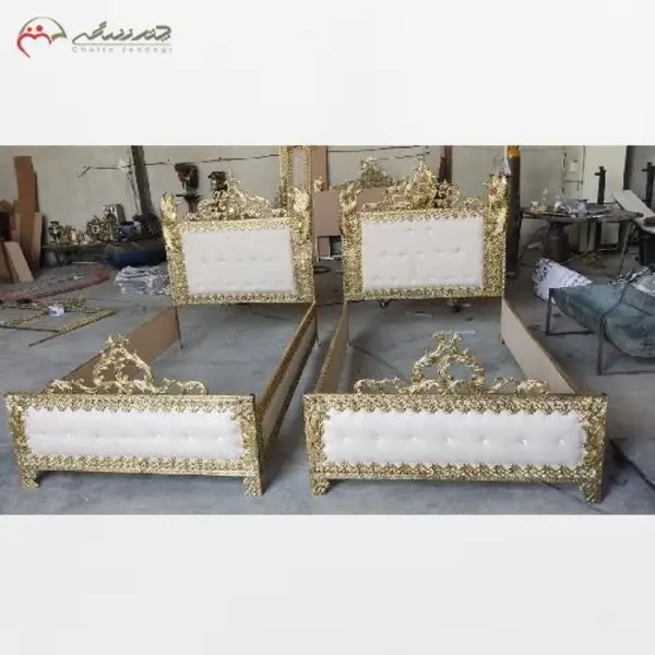 تخت خواب تک نفره طرح طاووس و بدنه برنز و چوب درجه یک رنگ پارچه به انتخاب مشتری - 2