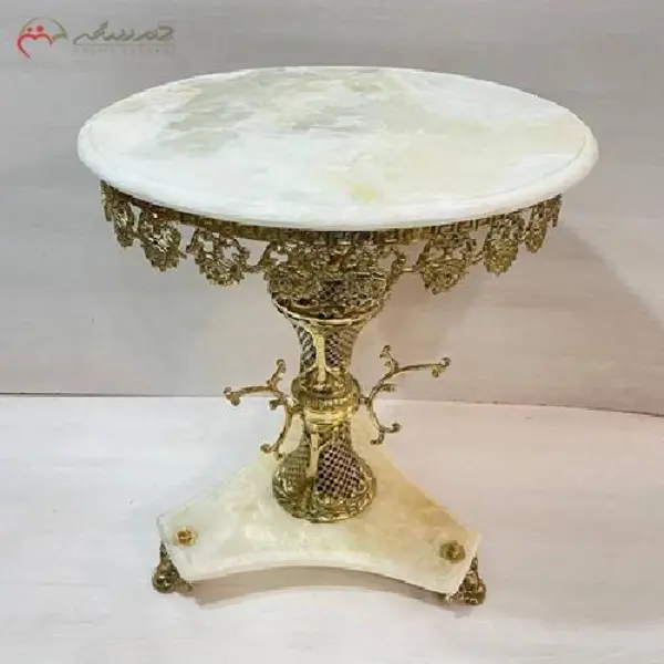 میز خاطره طرح فرشته و ستون زنبوری و رویه سنگ سفید و بدنه برنزی - 2