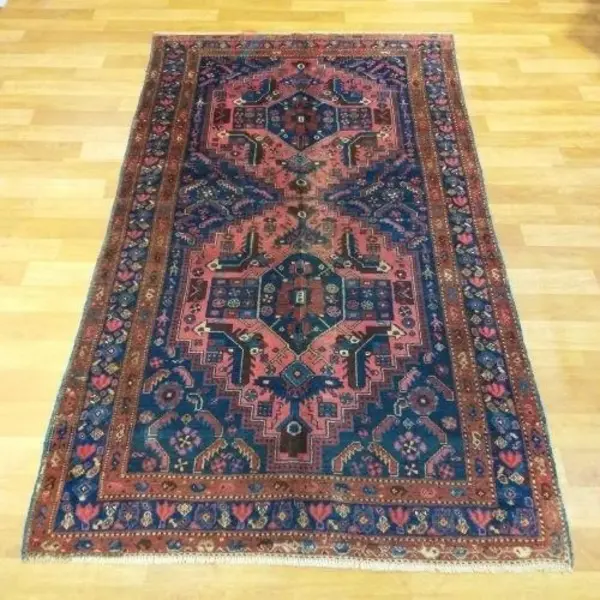 فرش دستباف آنتیک روس طرح ۲ ترنج سایز قالیچه رنگ زمینه سرمه ای رنگ حاشیه سرمه ای کد ۳۹۵۷۵ - 2