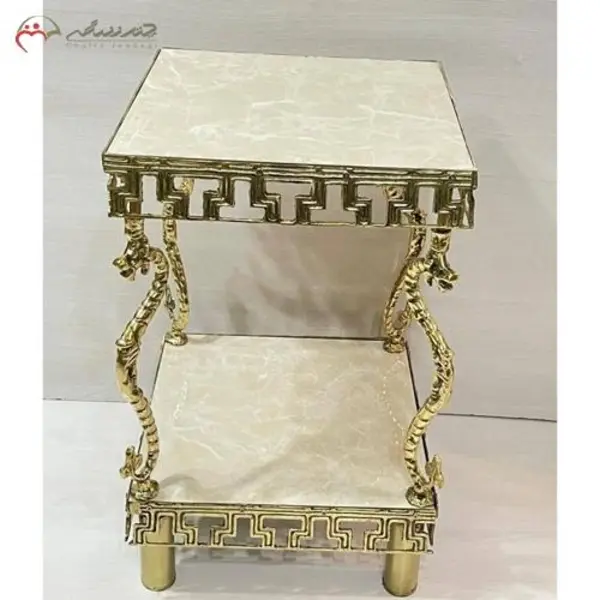 میز خاطره مربع ترکیبی برنزی و صفحه های ام دی اف، طرح ستون اژدها - 2