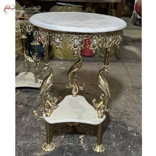 میز سه پایه ی دو طبقه با بدنه ی برنزی و رویه سنگ مرمر، طرح آفتاب با دوام بالا و رنگ ثابت - 2