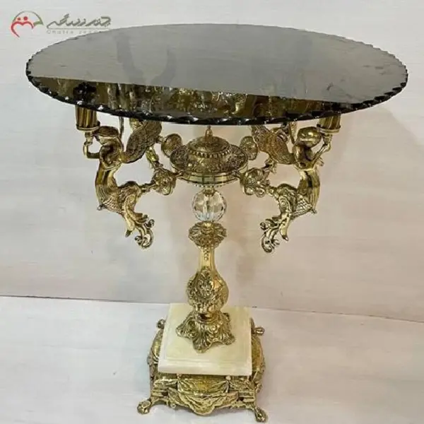 میز خاطره 4 فرشته پایه سنگی با بدنه برنزی و رویه شیشه ای با دوام - 2