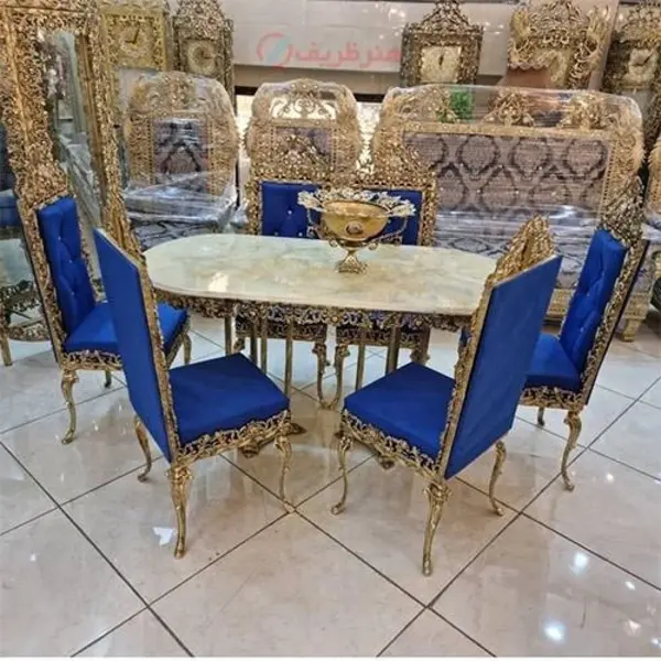 میز ناهار خوری 6 نفره تمام برنز با رویه مرمر، بسیار شیک و با کیفیت - 2