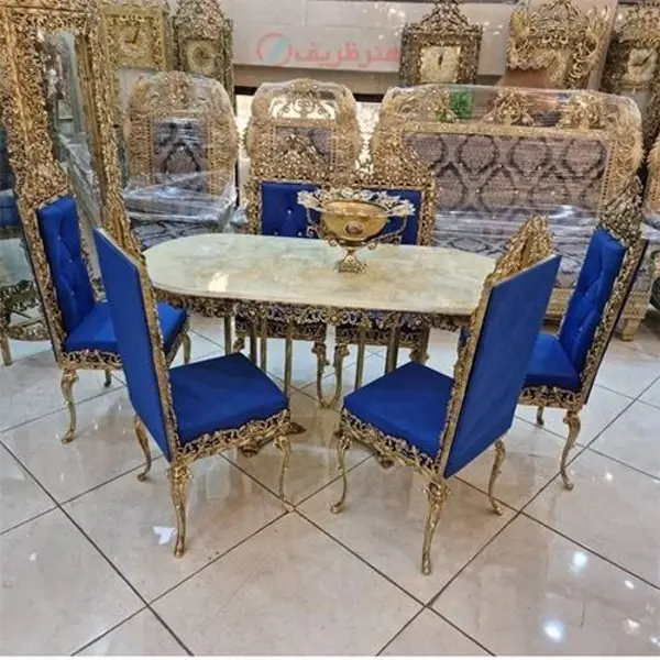 میز ناهار خوری 6 نفره تمام برنز با رویه مرمر، بسیار شیک و با کیفیت - 3
