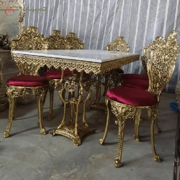 میز غذا خوری 8 نفره مدل ساطنتی بدنه برنزی و رویه سنگ مرمر کیفیت بی نظیر - 2
