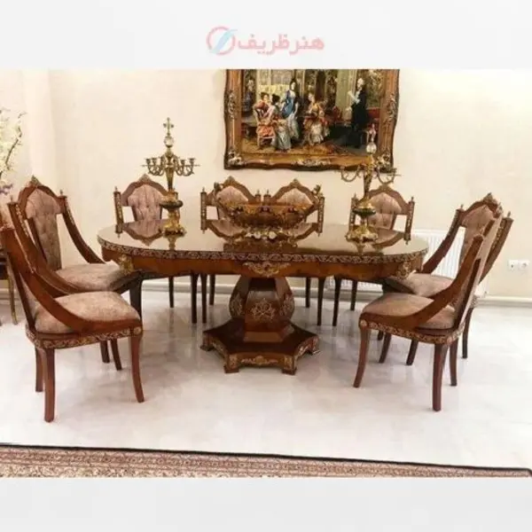 میز ناهار خوری 8 نفره و معرق کاری شده طراحی شیک و آنتیک دارای ضمانت - 3