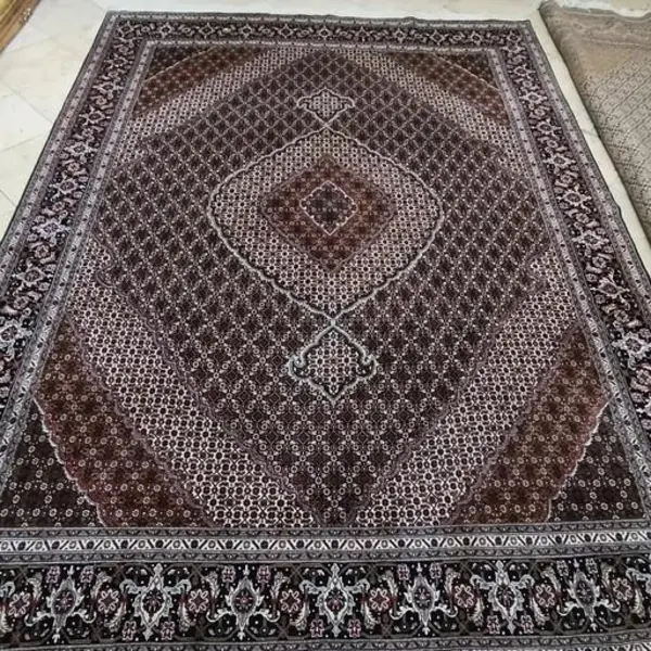 فرش دستبافت تک 9متری نقشه ماهی چله نخ گل ابریشم 40رج. مرینوس بافت تبریز - 2