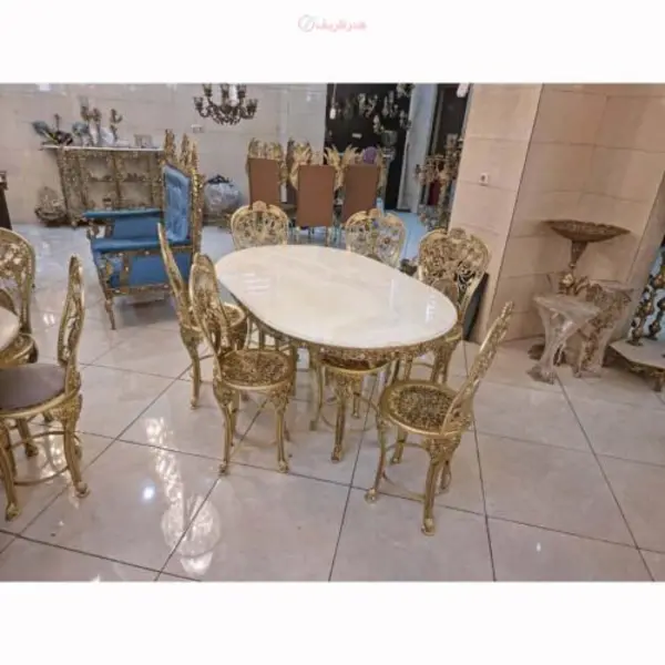 میز نهارخوری ۶ نفره رنگ ثابت روکش برنز و ورق زخیم کد honar362 - 2