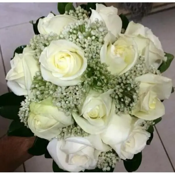 دسته گل عروس با رز و ژیپسوفیلا - 3
