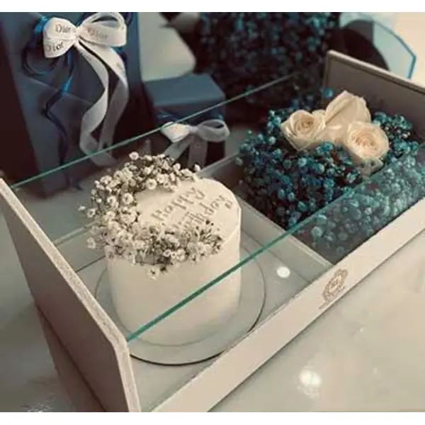 سفارش اینترنتی کیک تولد و باکس گل 3026 - 2