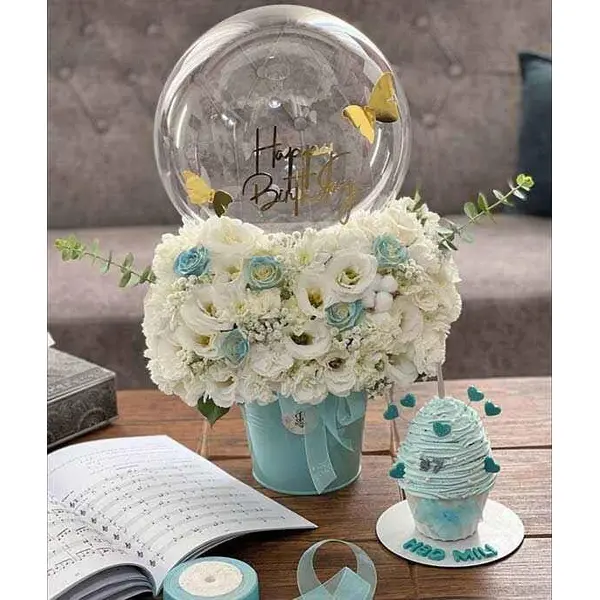 باکس گل و کیک و بادکنک مردانه 3030 - 2