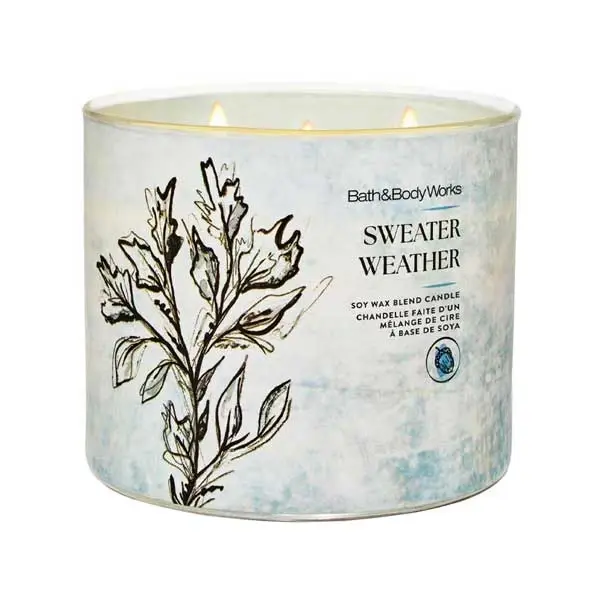 شمع لیوانی معطر بس اند بادی ورکس مدل سه فیتیله sweater weather با رایحه مریم گلی، اکالیپتوس، چوب زمان اتمام 45 ساعت