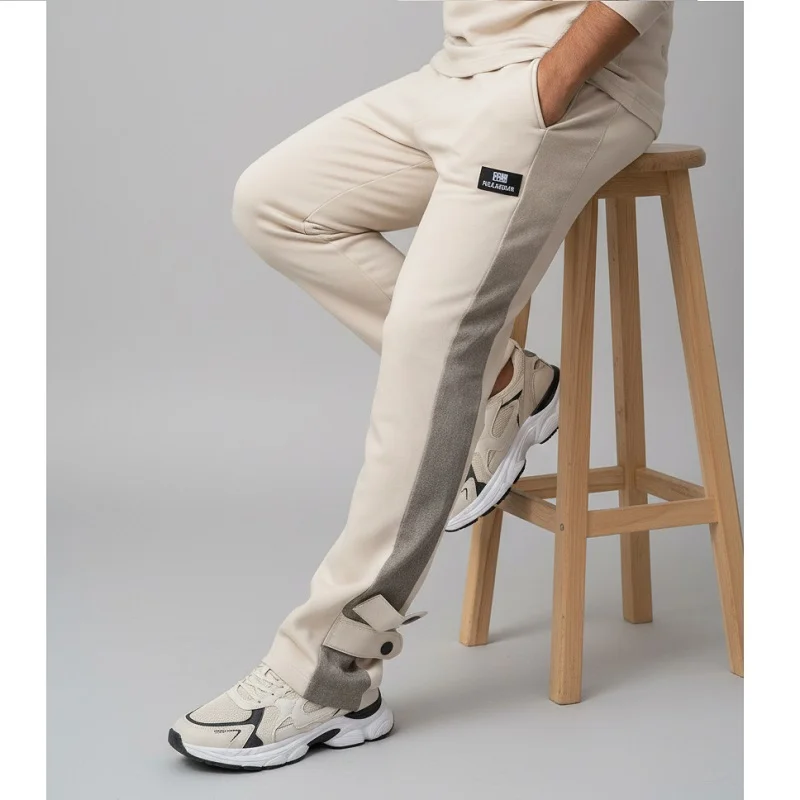 شلوار بنگال مردانه نوار پهن پایین دکمه مدل Pants_Cream
