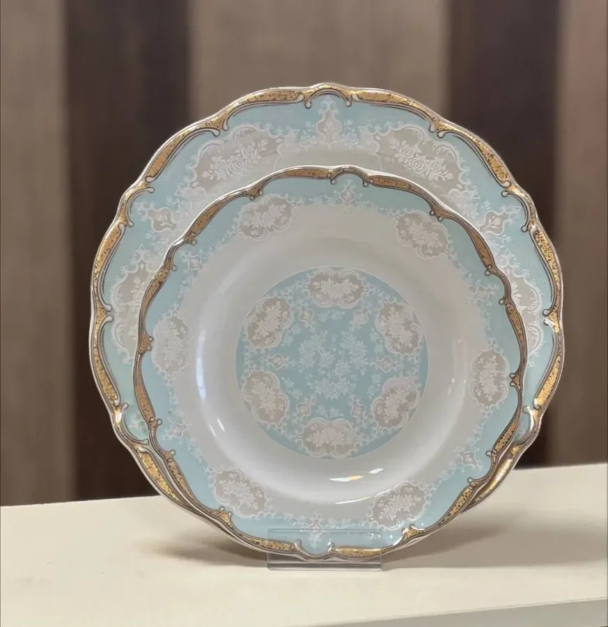 سرویس چینی پردیس طرح مارتا فیروزه ای 6 نفره 30 پارچه قالب ایزابل