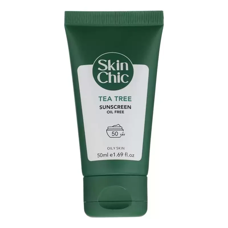 کرم ضد آفتاب بدون رنگ SPF50 اسکین شیک مدل Tea Tree ‌مناسب پوست‌ های چرب حجم 50 میلی‌ لیتر