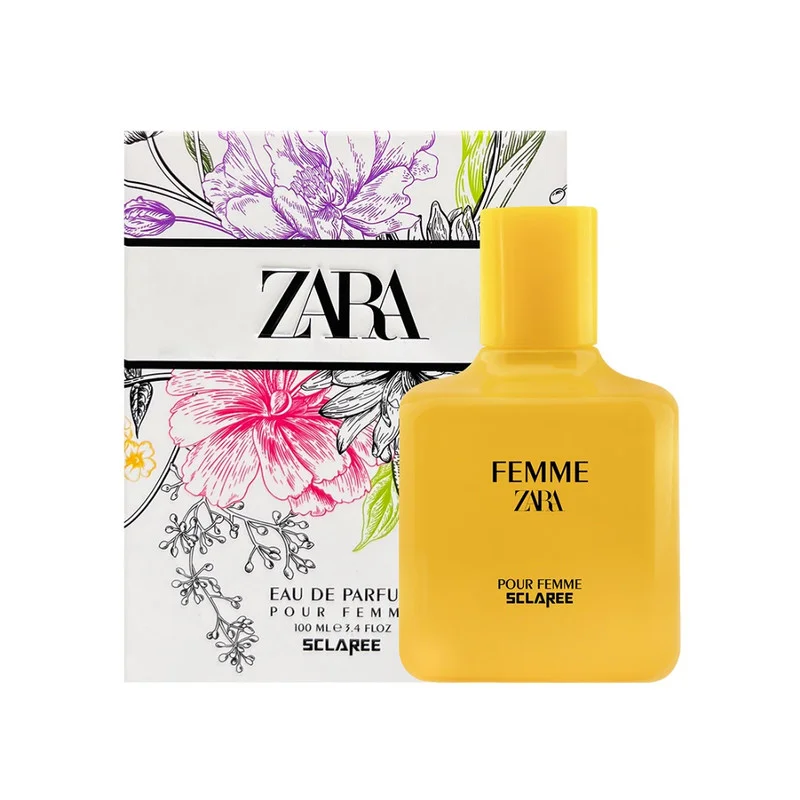 ادوپرفیوم زنانه اسکلاره مدل zara femme با رایحه شیرین حجم 100 میلی‌ لیتر