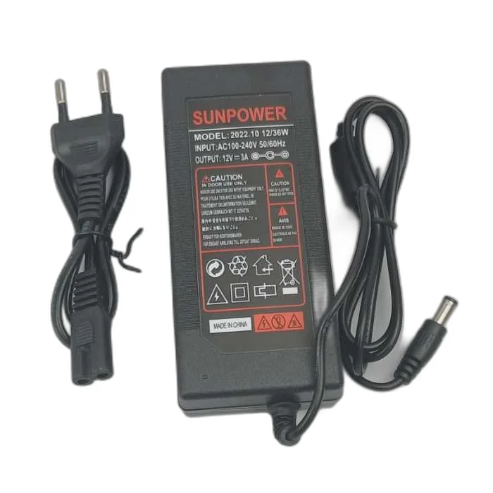 آداپتور 12 ولت 3 آمپر sunpower با کابل برق ورودی 220 ولت