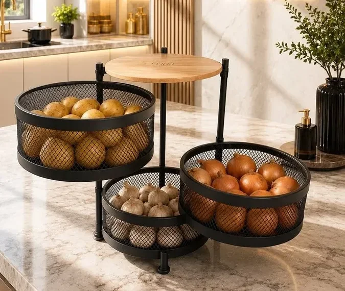 سبد سیب زمینی و پیاز 3 طبقه دایره
